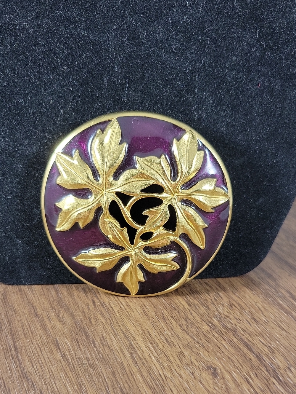 Vintage Trifari Purple Gold Leaf Brooch EUC